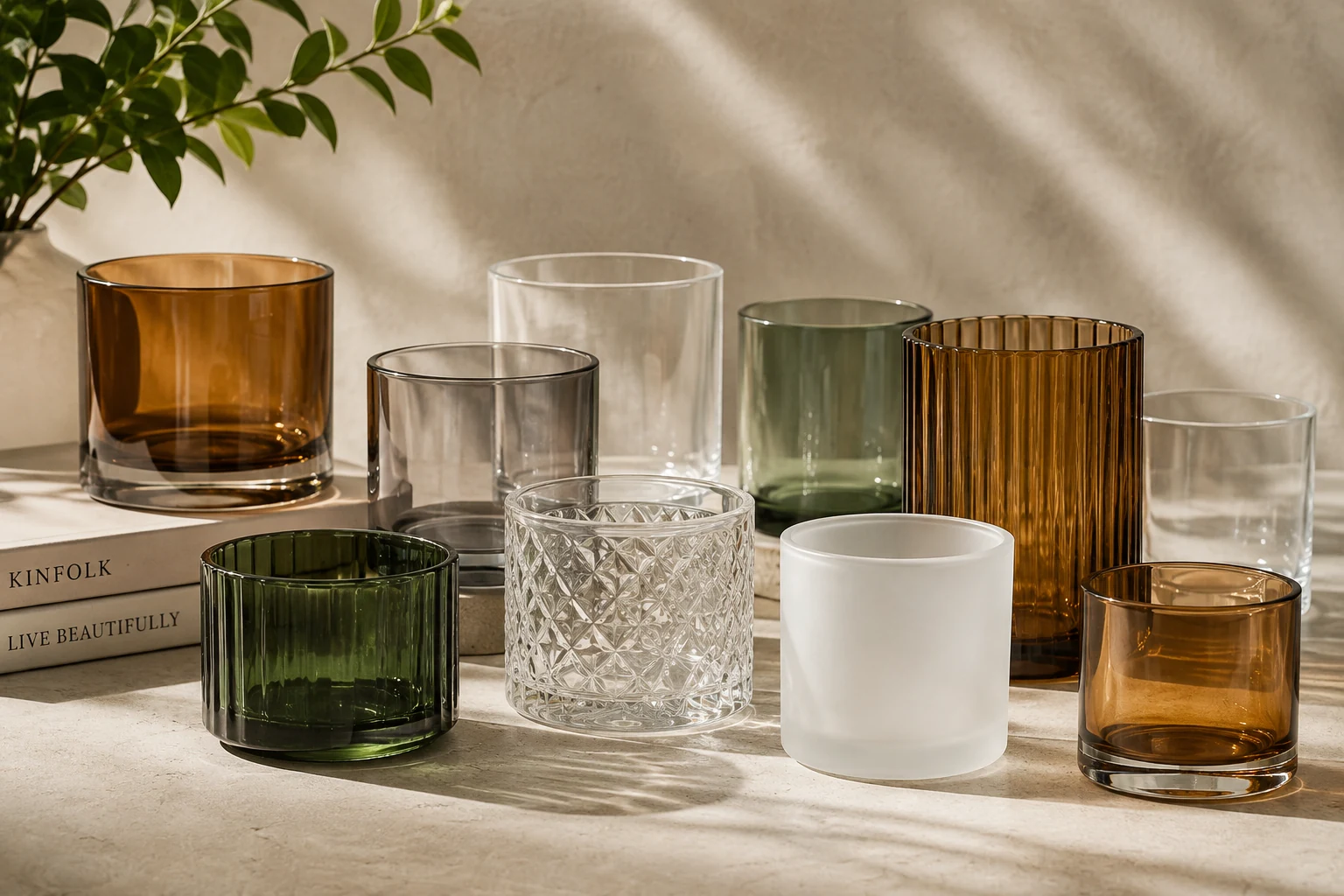 Close-up of the thick, heavy base on a premium glass container for candles