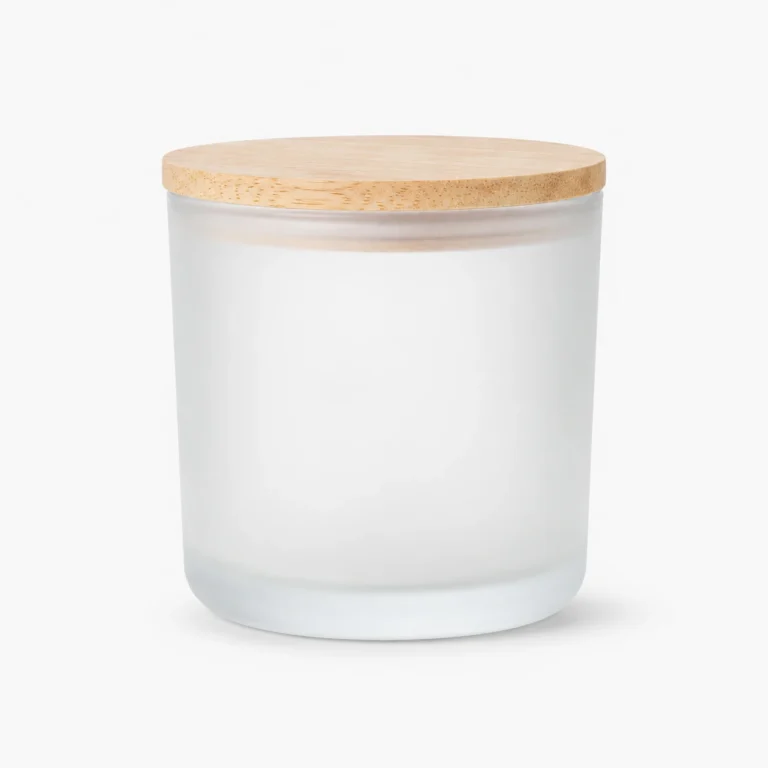 16oz Frosted White Glass Candle Jar with Wood Lid Wholesale