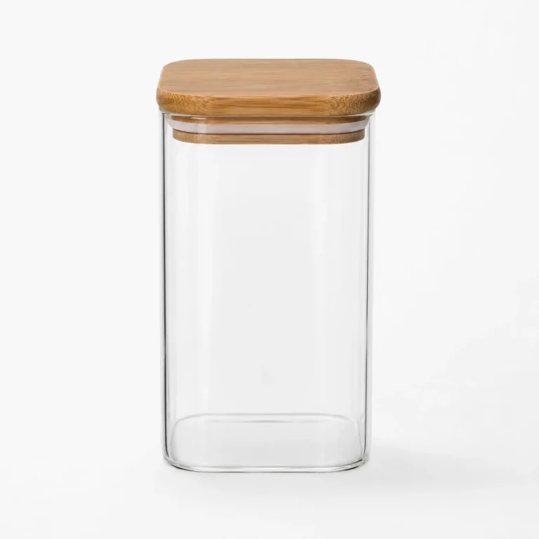 680ml Square Borosilicate Glass Candle Jar with Wood Lid Wholesale