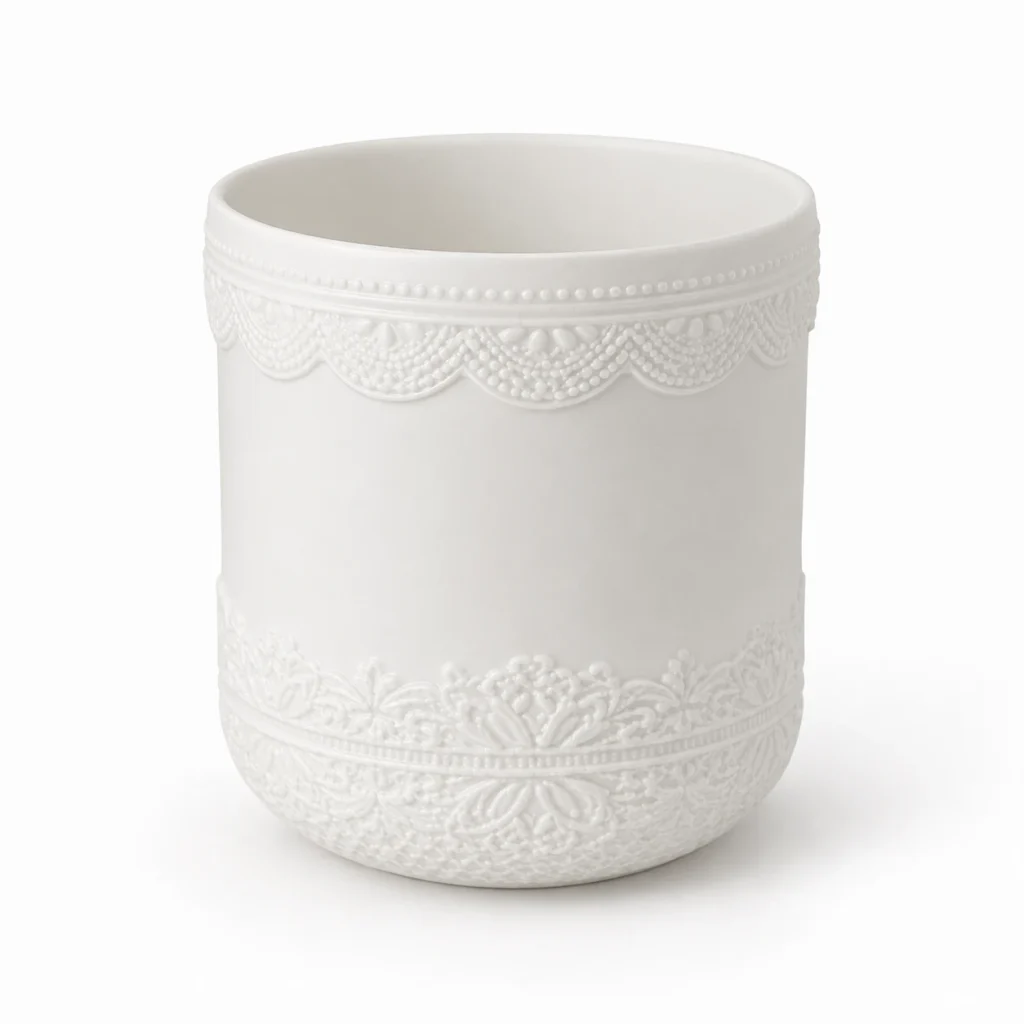 Alternate product view of 8oz–16oz embossed matte white ceramic candle jars on a clean studio background