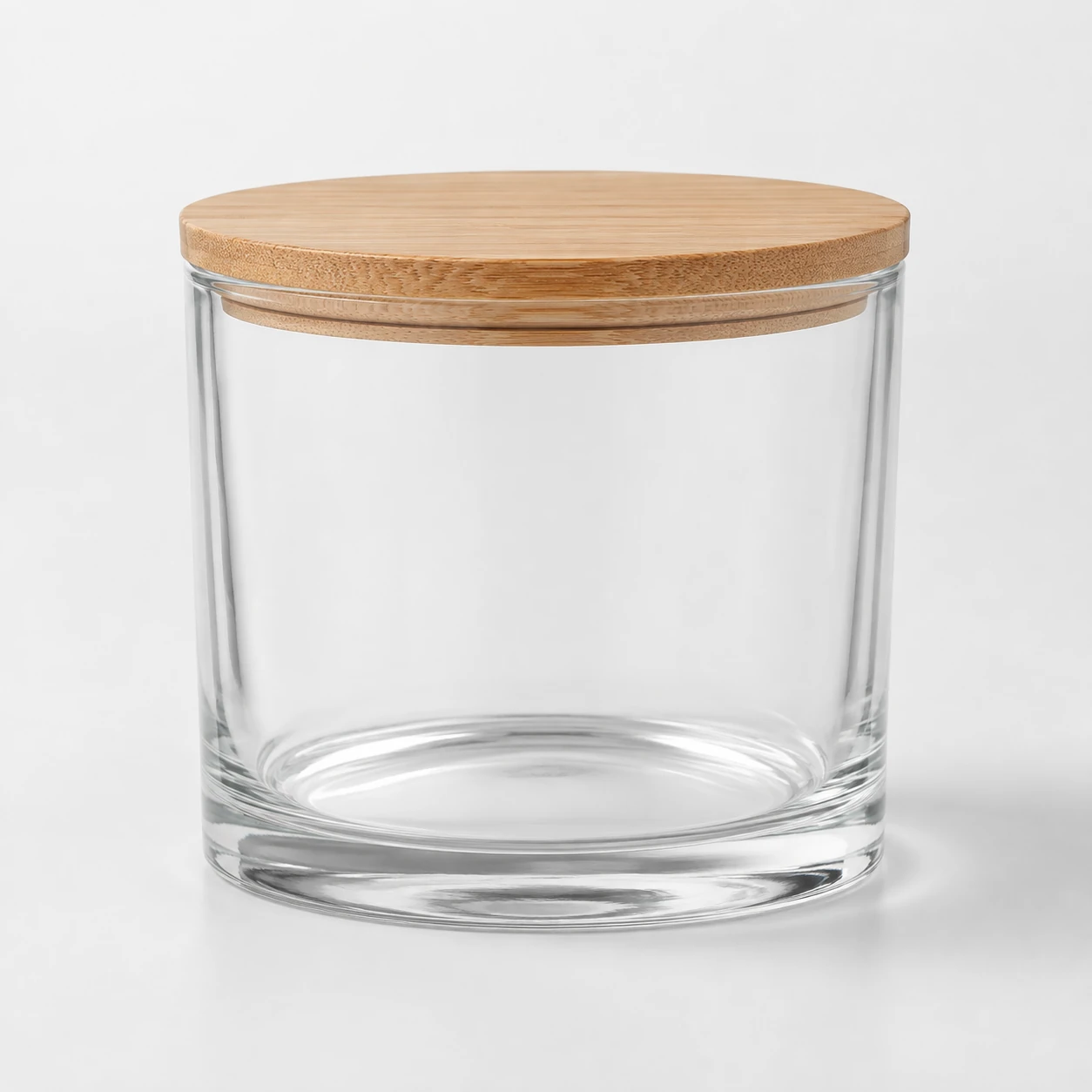 Large clear round glass candle jar with bamboo lid, model BGC018, 750ml 25oz