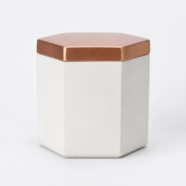 Engraved Grey Cement Candle Holder with Rose-Gold Lid Wholesale