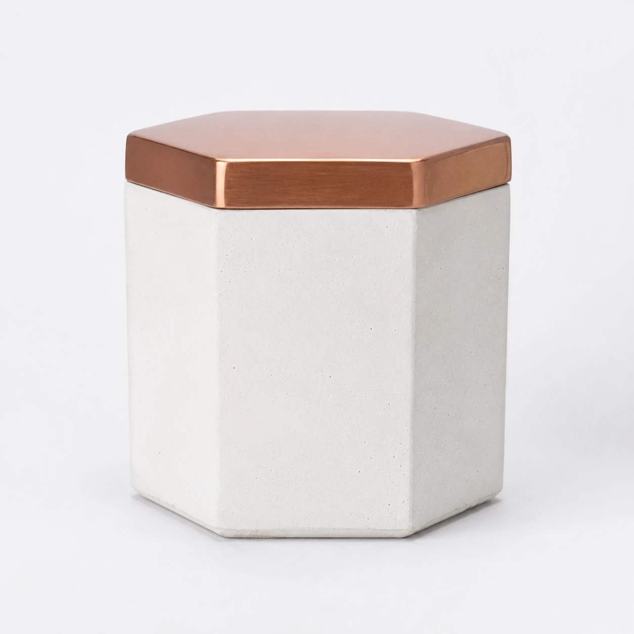 BGCC007 engraved grey cement candle holder with rose gold metal lid