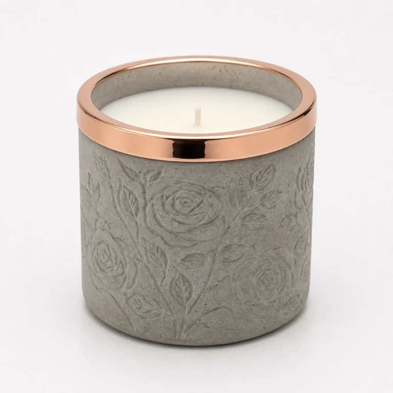 Engraved Grey Cement Candle Holder with Rose-Gold Lid Wholesale