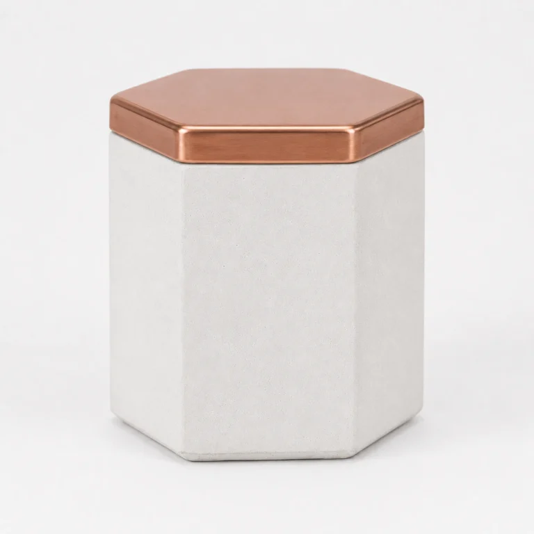 White Hexagon Concrete Candle Jar with Copper Lid Wholesale