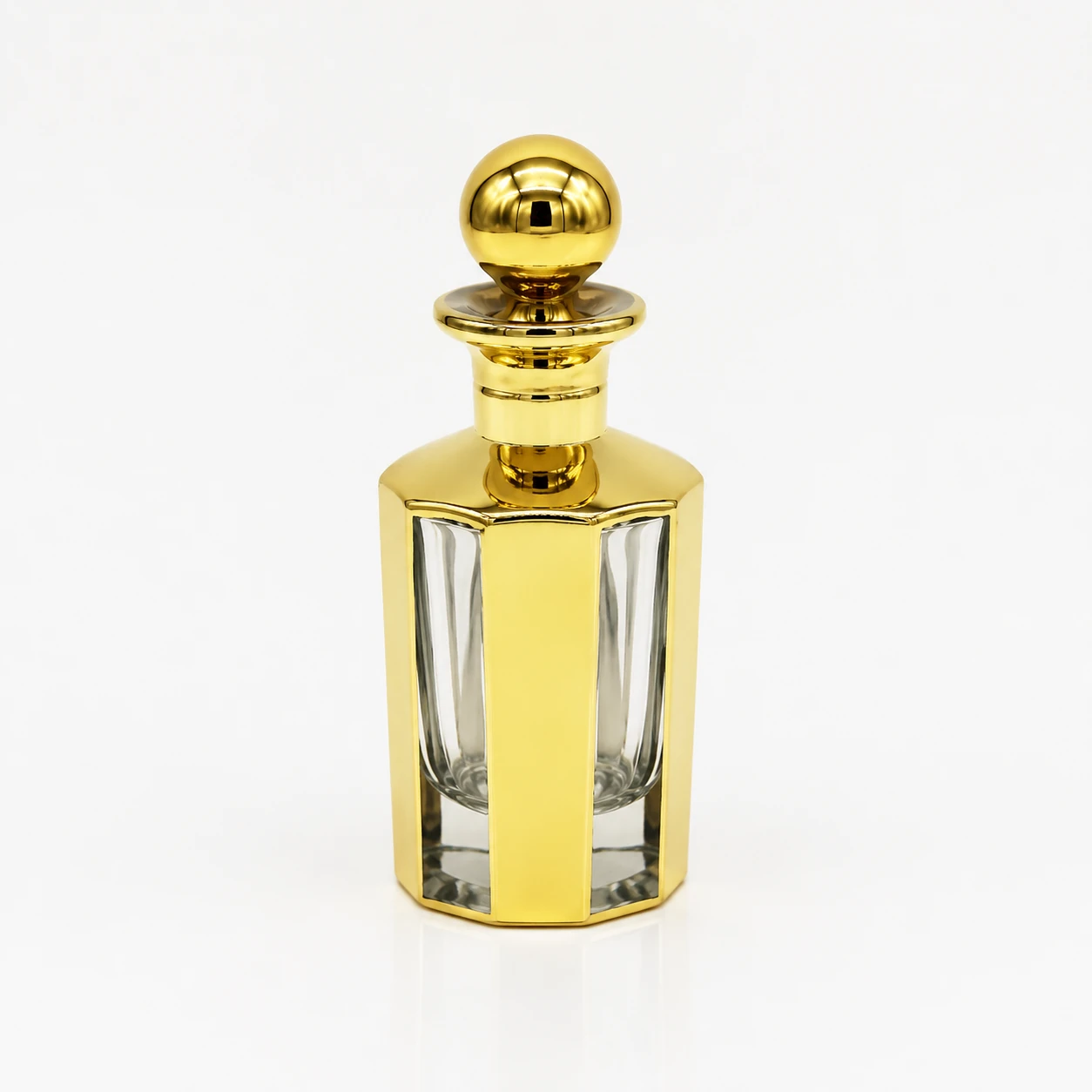 Front view of BR21-11 Arabic-style perfume decanter with glass stopper