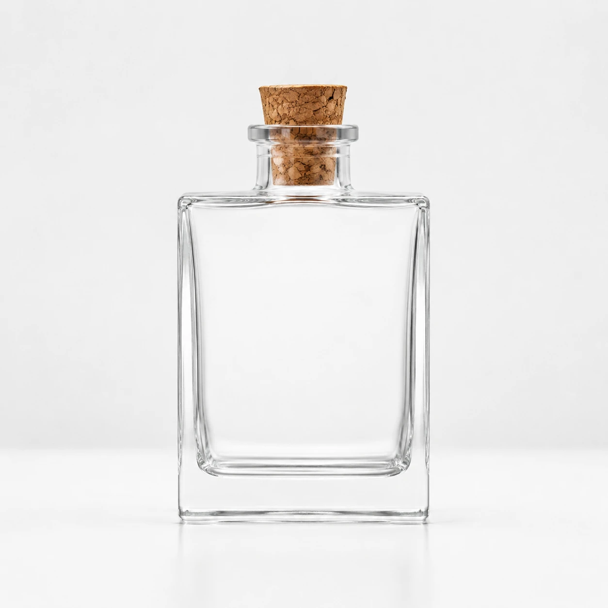 Front view of BR21-12 clear glass perfume bottle with cork stopper