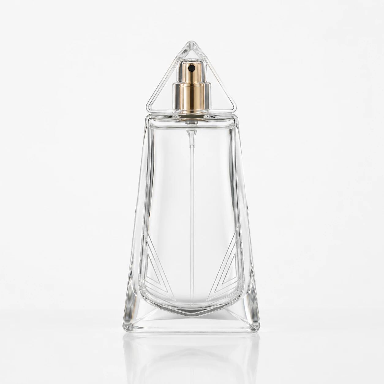 Front view of BR21-14 engraved triangle glass perfume bottle