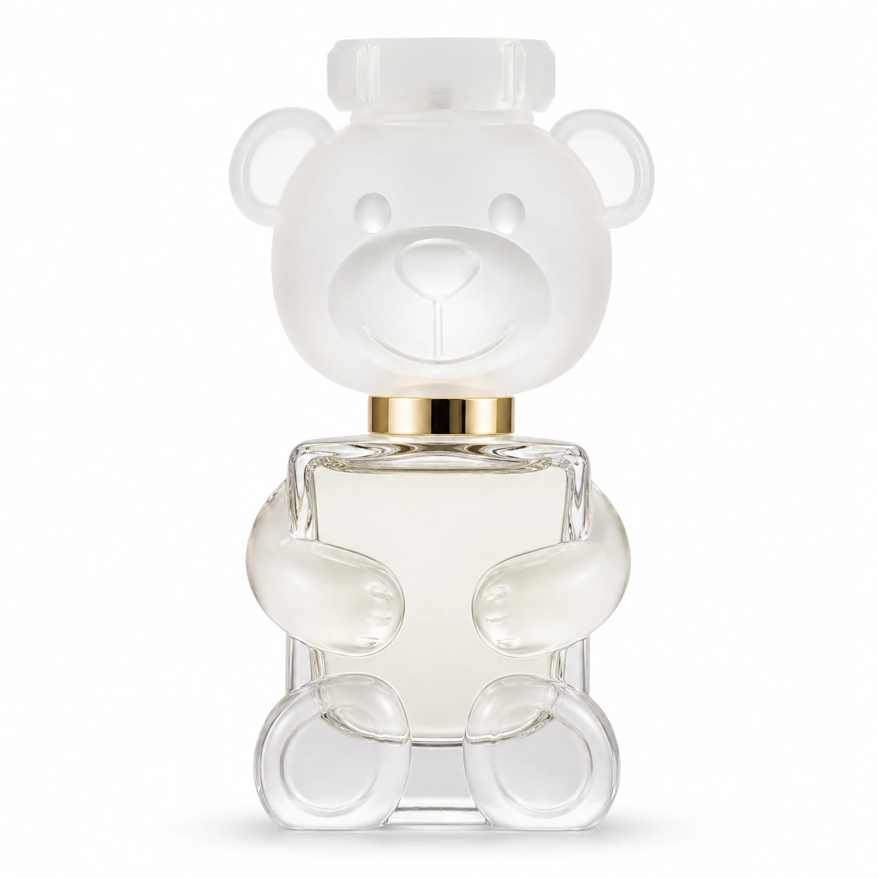Front view of BR21-19 30ml bear-shaped glass perfume bottle with frosted bear cap