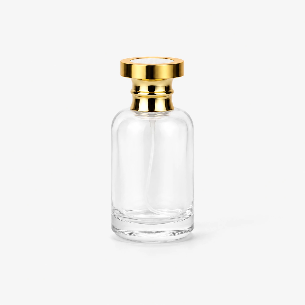 Mini clear glass perfume bottle with gold cap