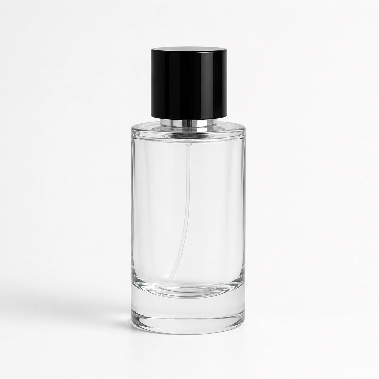 GBC047 high-end cylindrical clear glass perfume bottle with black magnetic cap
