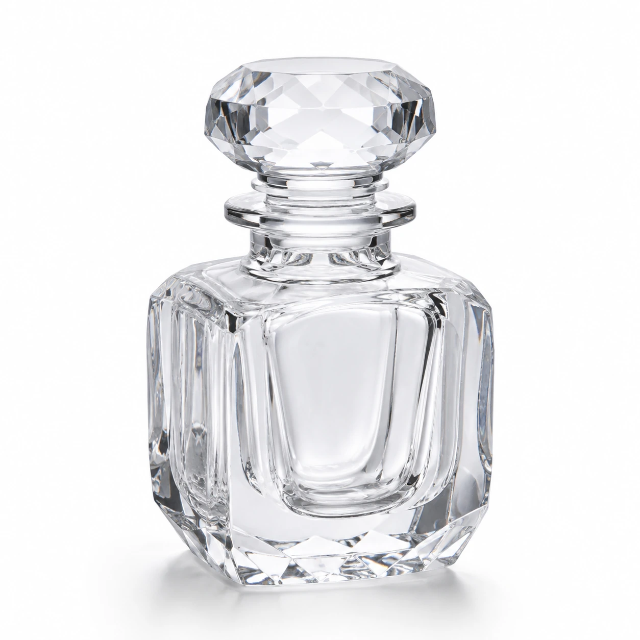 Clear crystal glass perfume bottle with faceted stopper