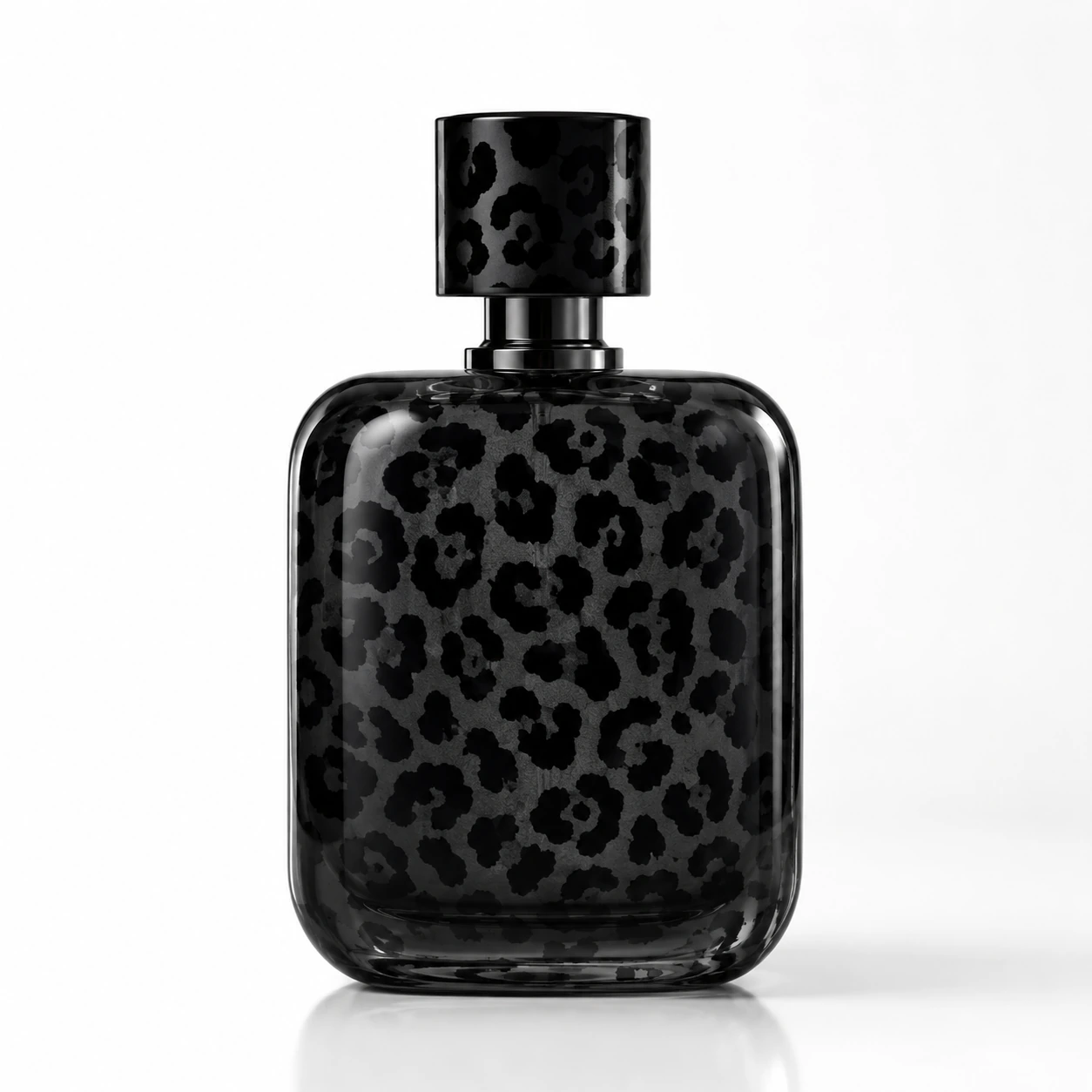 GBC147 black leopard print glass perfume bottle with matching cap