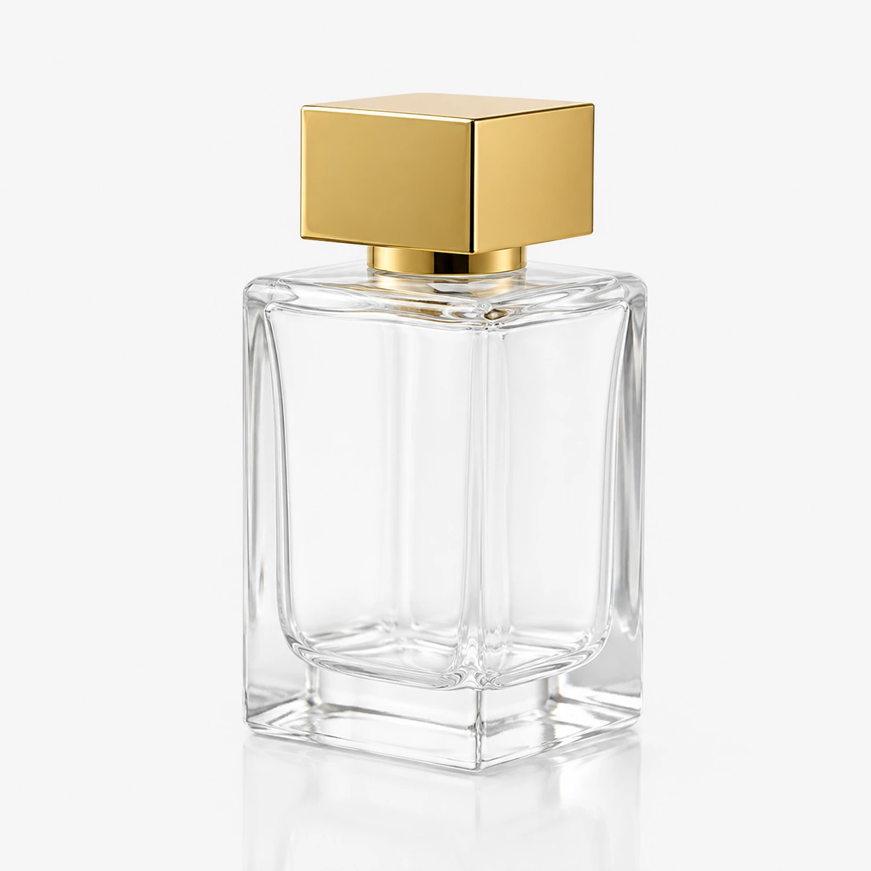 GBC171 clear square glass perfume bottle with polished gold square cap