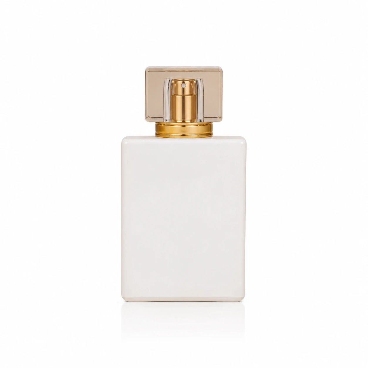 100ml white glass perfume bottle with gold spray pump and square cap