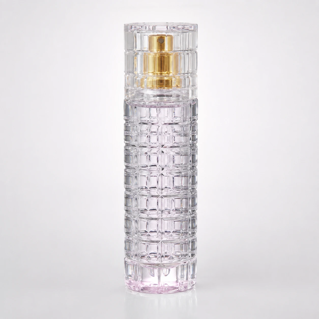 Luxury embossed clear glass perfume bottle with gold spray pump