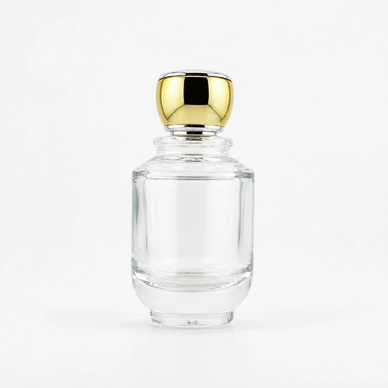 GBC378 100ml clear cylindrical glass perfume bottle with rounded gold cap