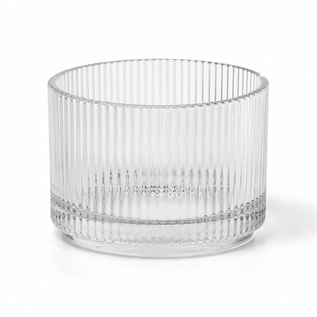 Clear ribbed glass candle jar