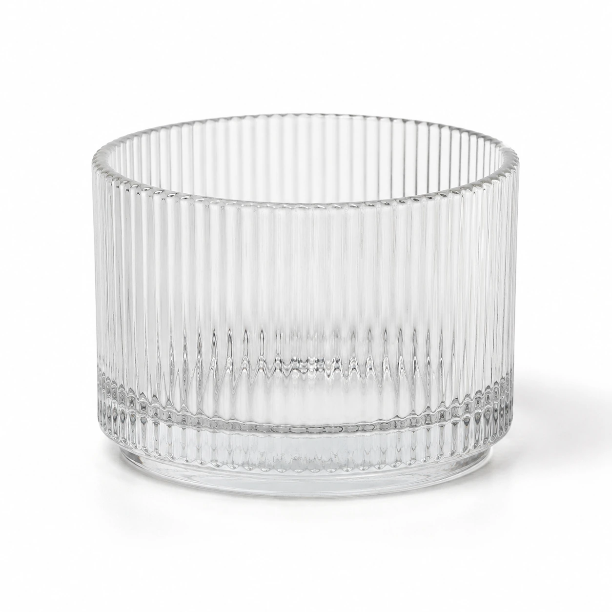 Clear ribbed glass candle jar