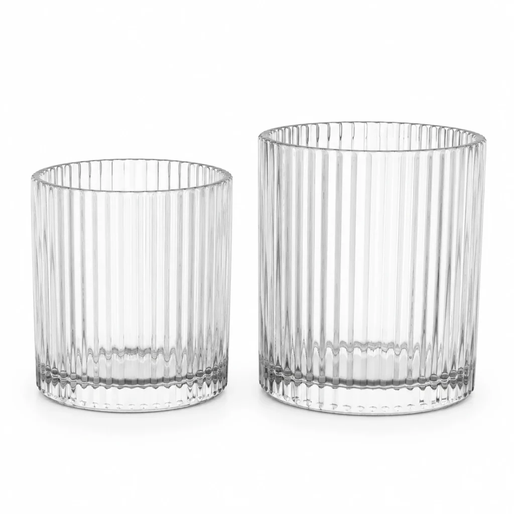 Clear ribbed glass candle jars in multiple sizes
