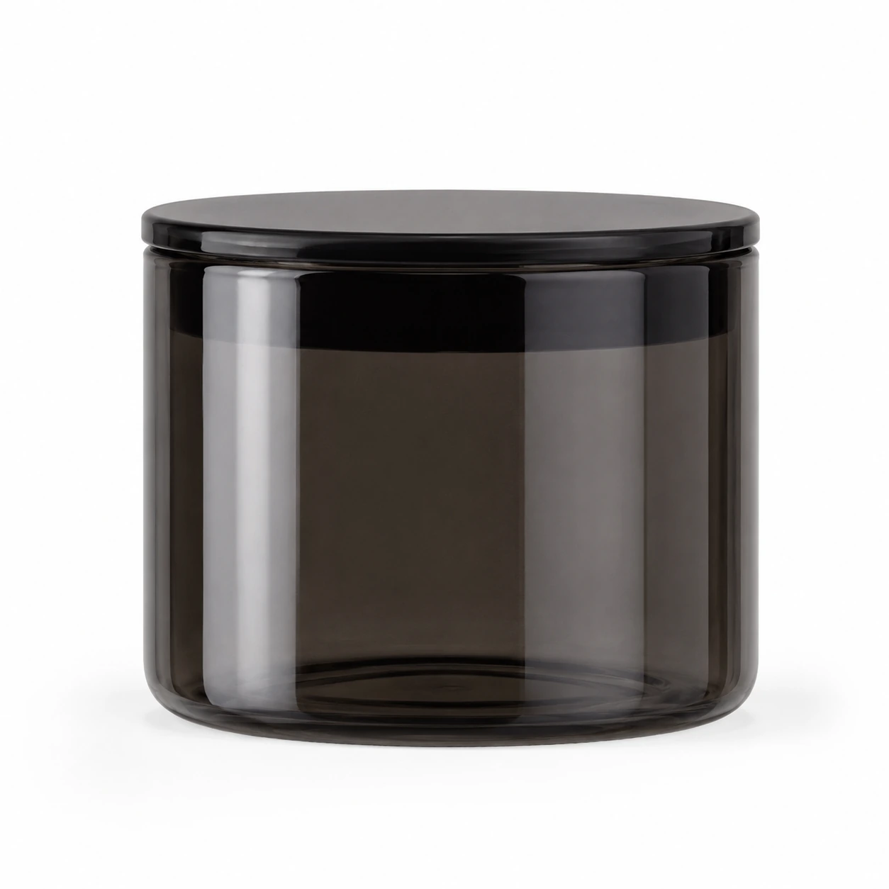 Smoky gray high borosilicate glass candle jar with matching glass lid