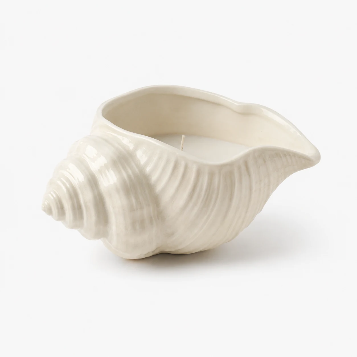 Ivory conch shell ceramic candle jar