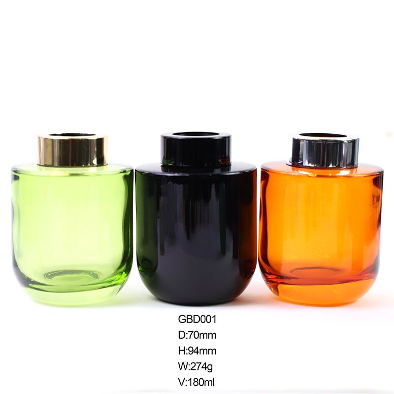 GBD001 Round Colored Glass Reed Diffuser Bottle - detail or lifestyle view