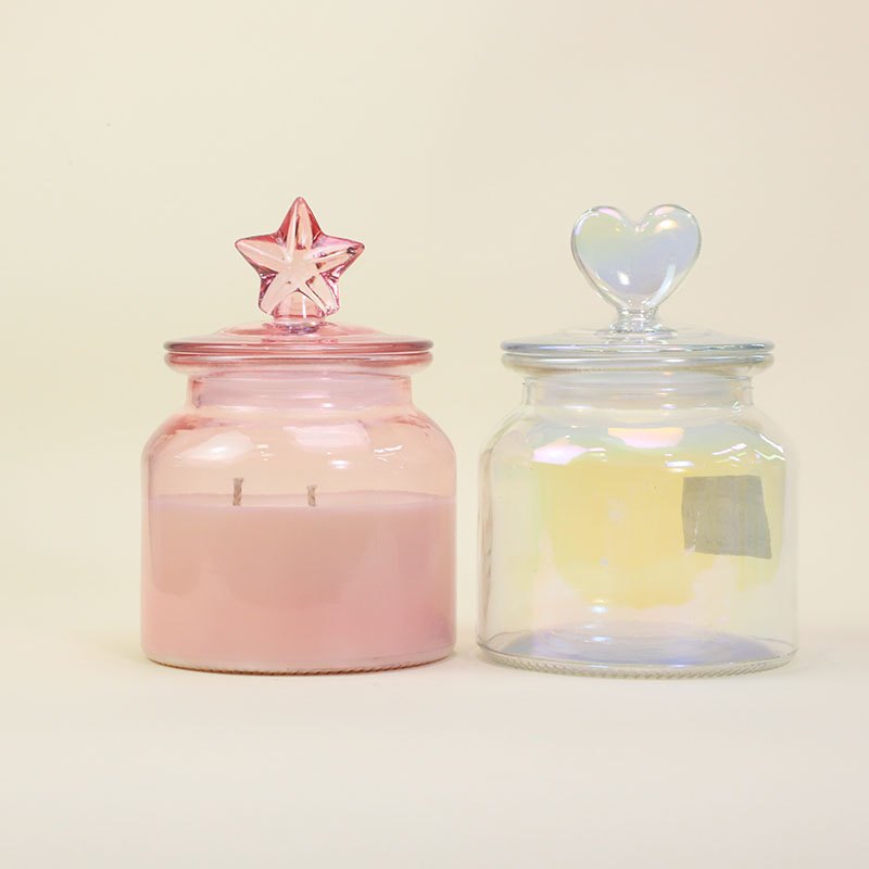 GJ027 650ml Decorative Glass Candle Jar with Lid - front view
