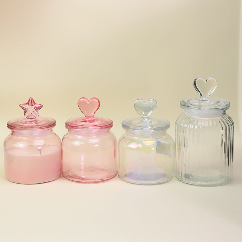 GJ027 650ml Decorative Glass Candle Jar with Lid - group or component view