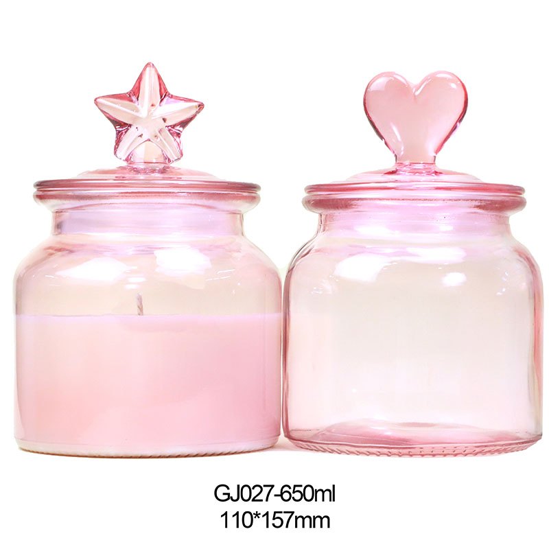 GJ027 650ml Decorative Glass Candle Jar with Lid - size and dimensions