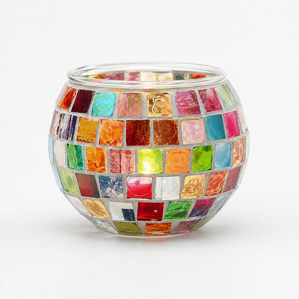 multicolor Ball-Shaped Mosaic Glass Candle Holder