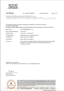 SGS EN 71-3 Migration of Certain Elements Test Report 2017