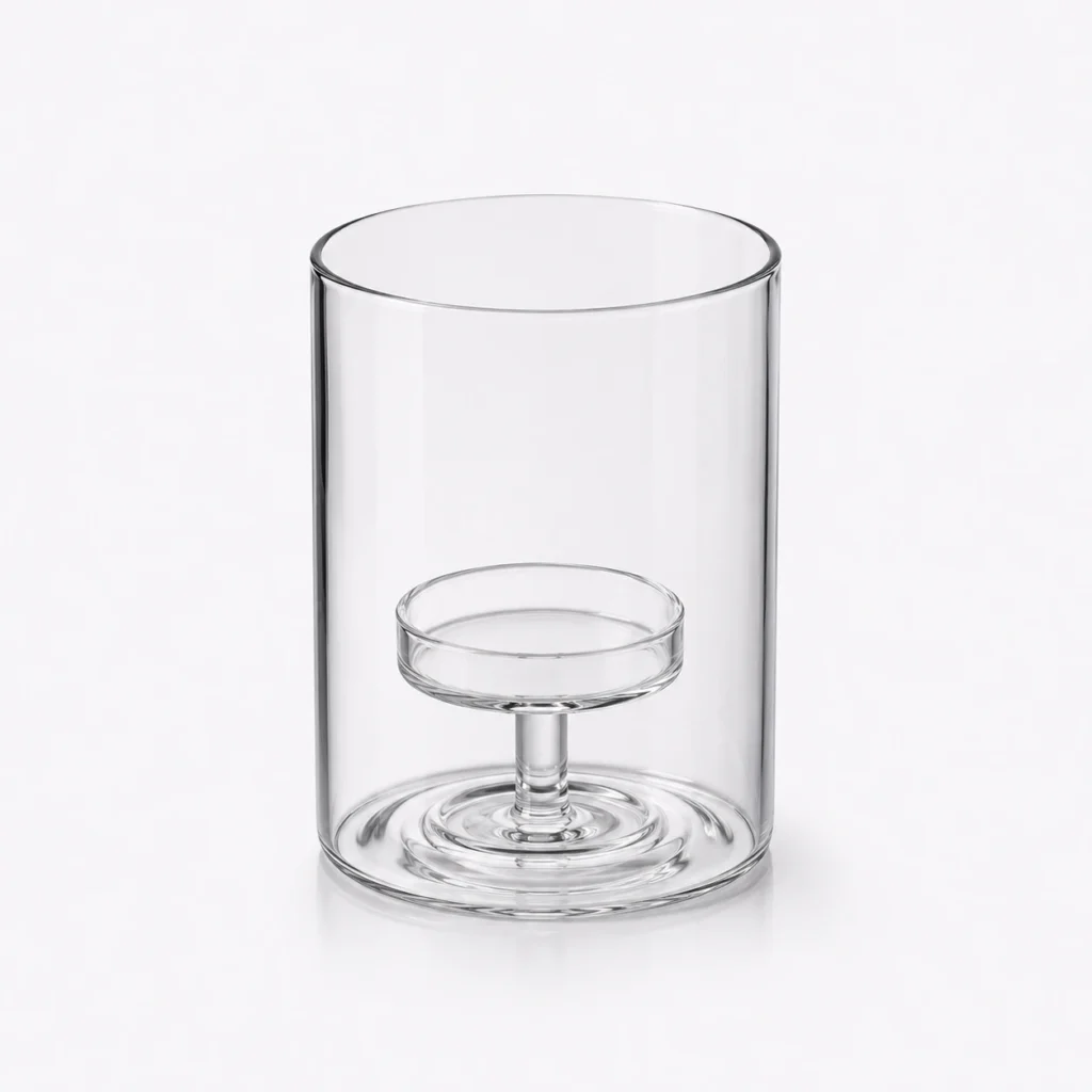 Clear cylindrical holder with a raised internal circular seat.