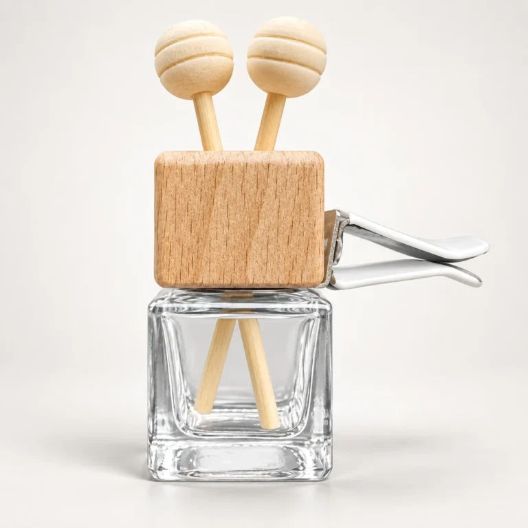 8ml Clear Glass Car Diffuser Bottle with Wooden Cap & Vent Clip