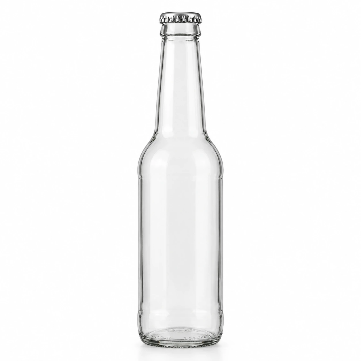 330ml Glass Soda Beverage Bottle on a clean light studio background