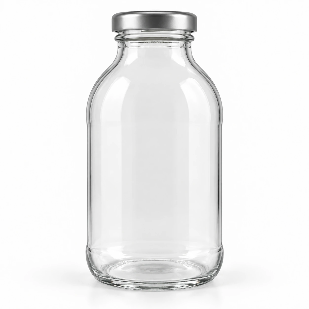 300ml Round Glass Juice Bottle on a clean light studio background