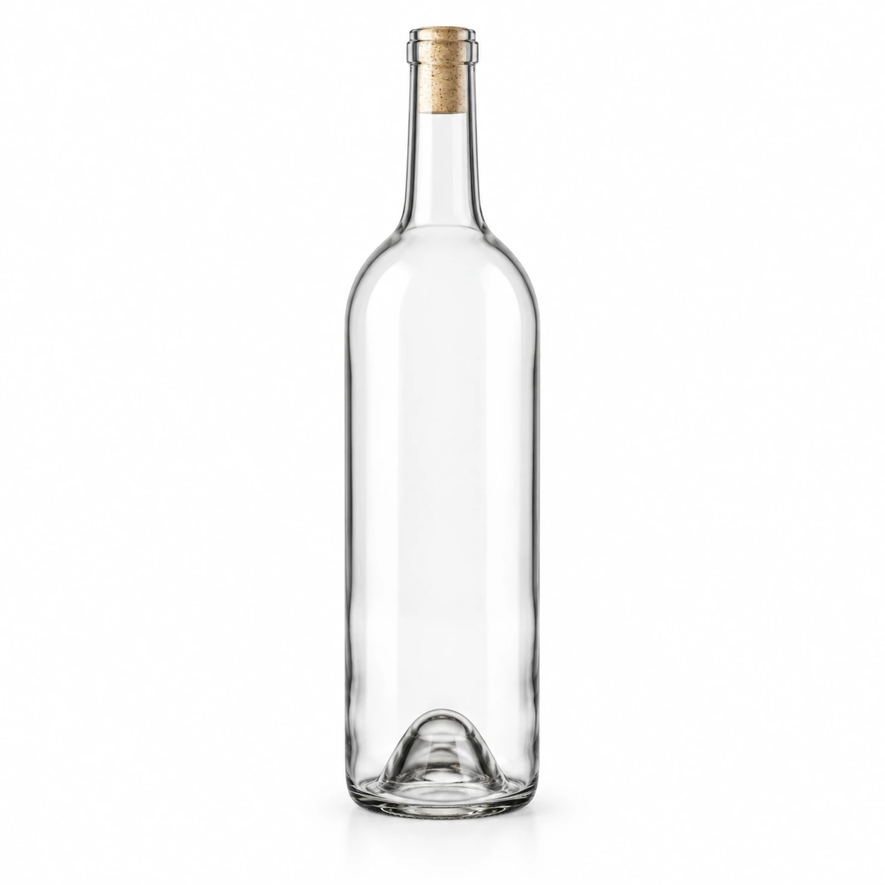 750ml Bordeaux Glass Wine Bottle on a clean light studio background