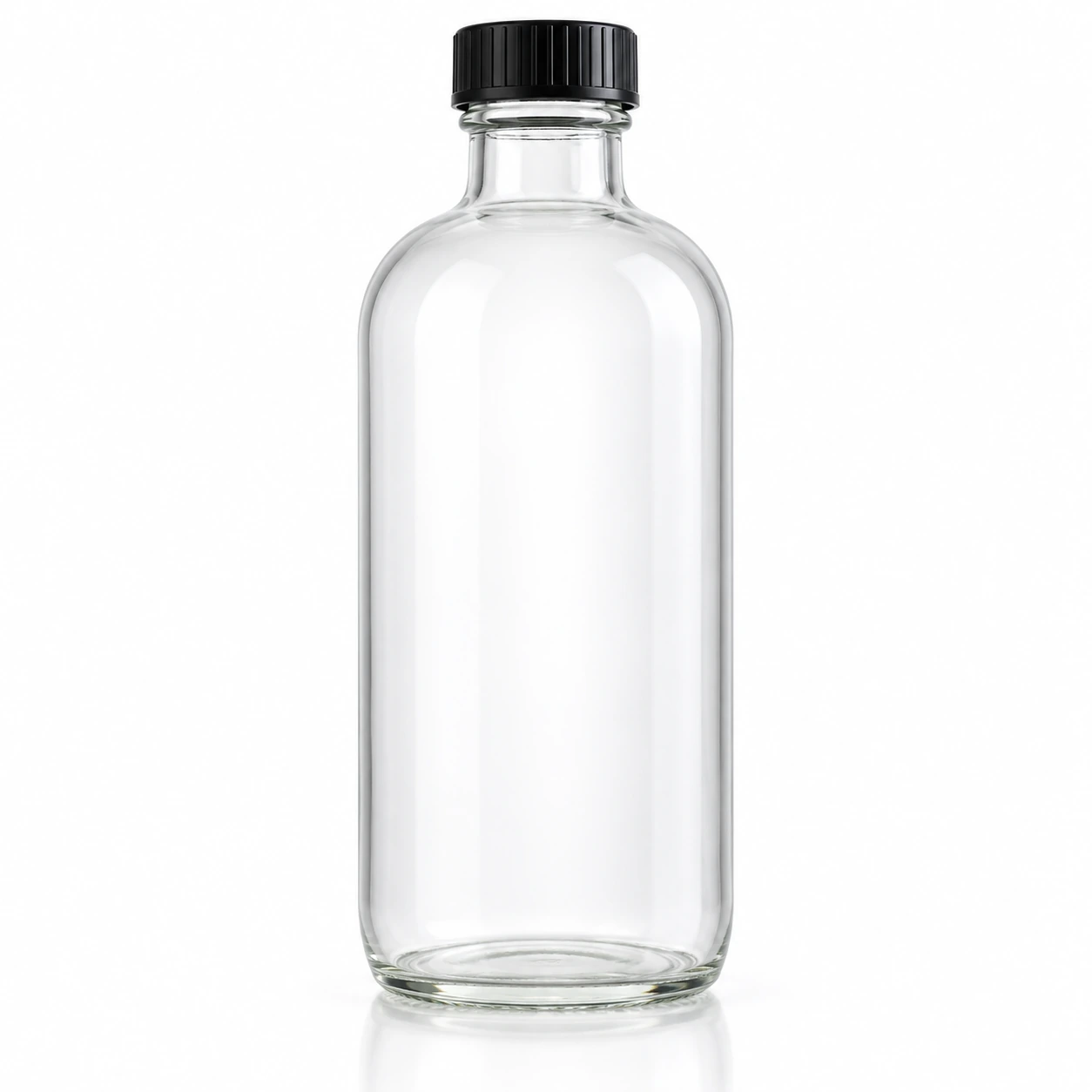 500ml clear glass sauce and marinade bottle with black screw cap on white background