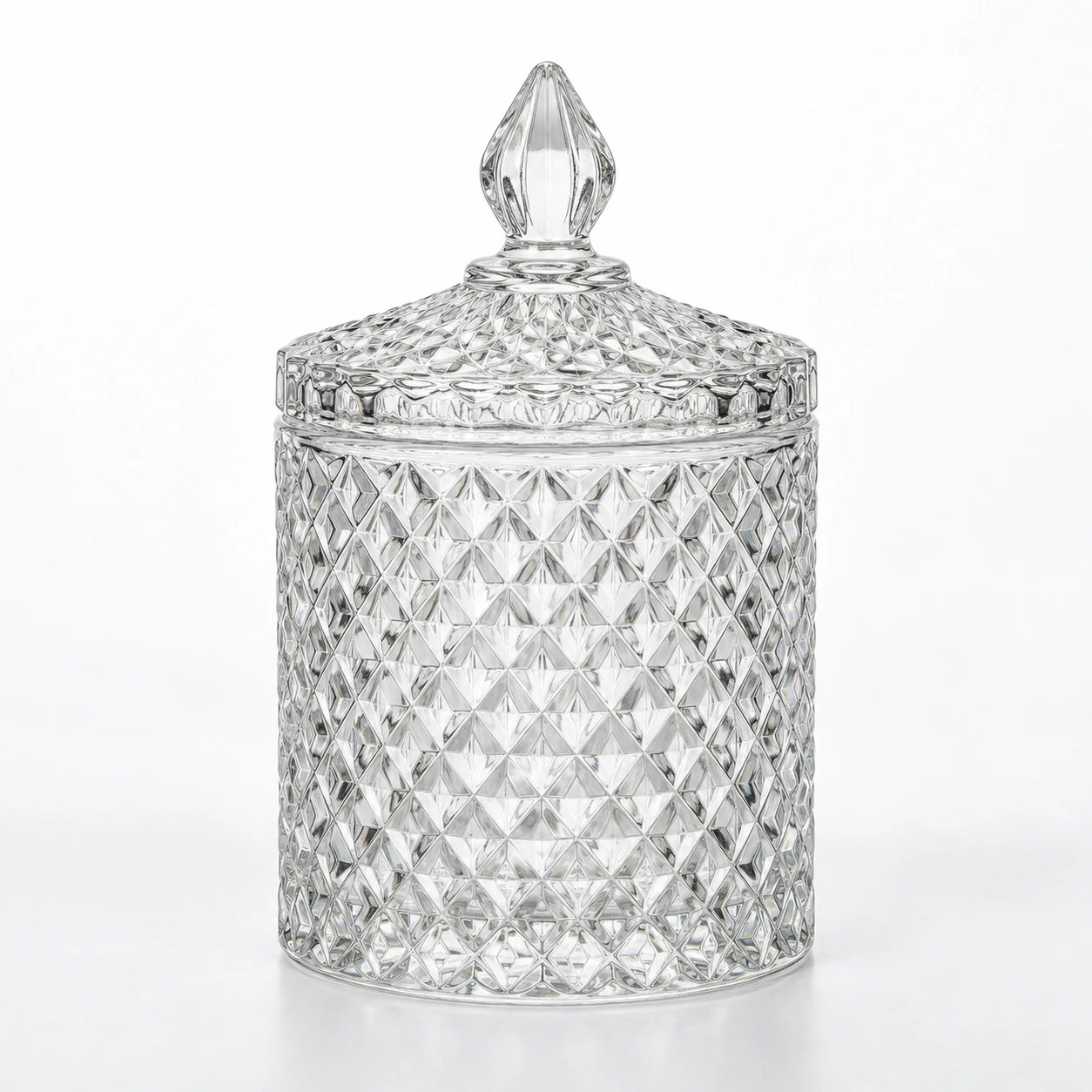 Faceted Decorative Glass Storage Jar on a clean light studio background