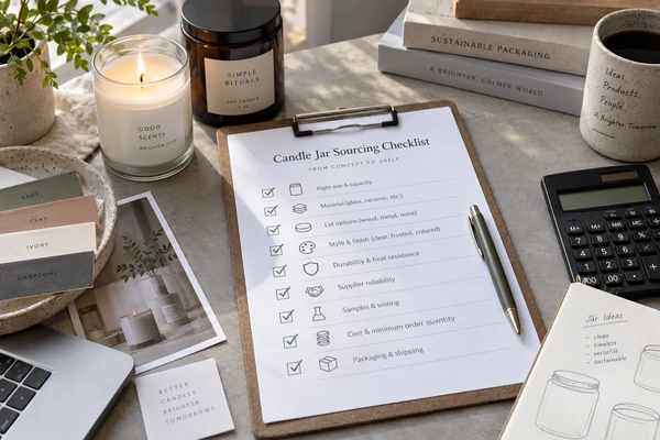 Checklist for defining candle jar requirements on a clipboard