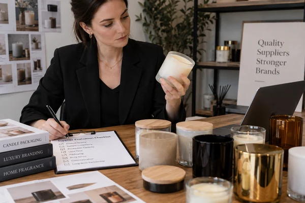 A detailed specification sheet for a custom glass candle jar with measurements and notes
