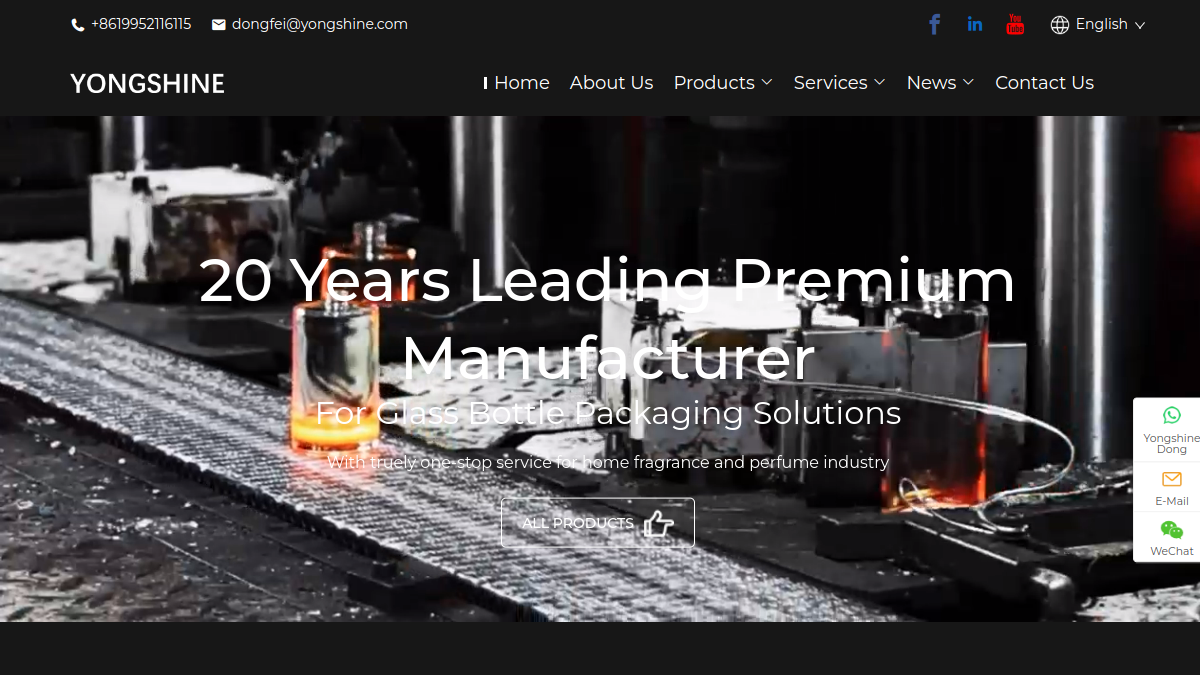 Yongshine Glass official website homepage first-screen screenshot
