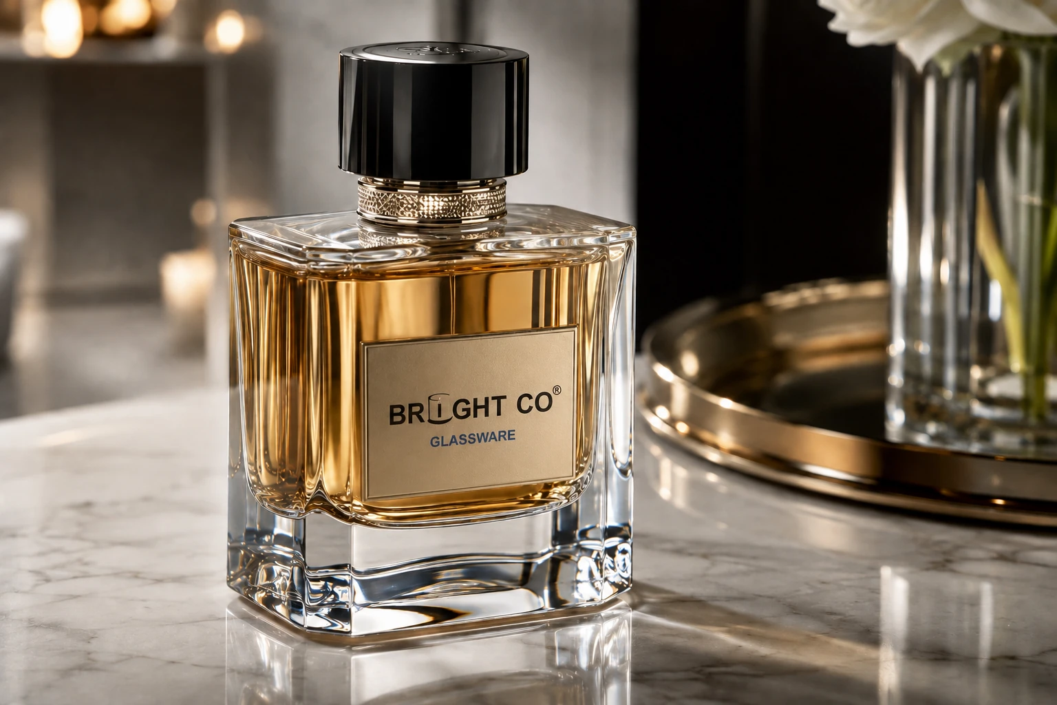 A perfume bottle with a thick, flawless, and crystal-clear heavy base