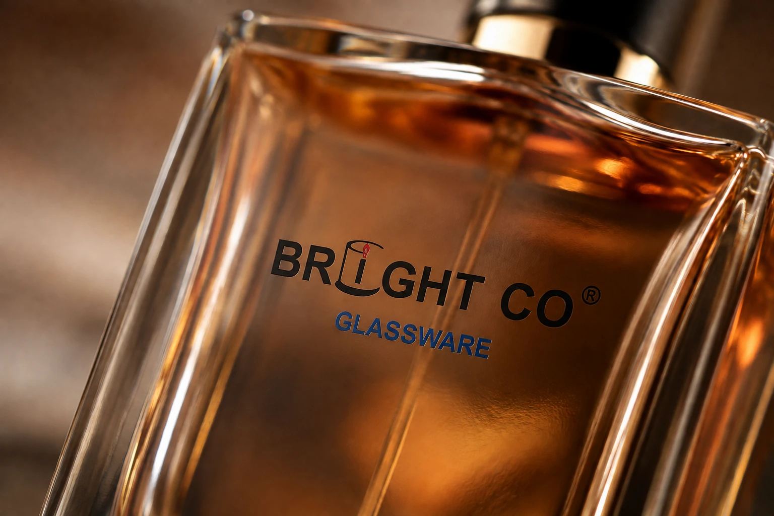 A close-up of a flawless hot-stamped logo on a custom perfume bottle
