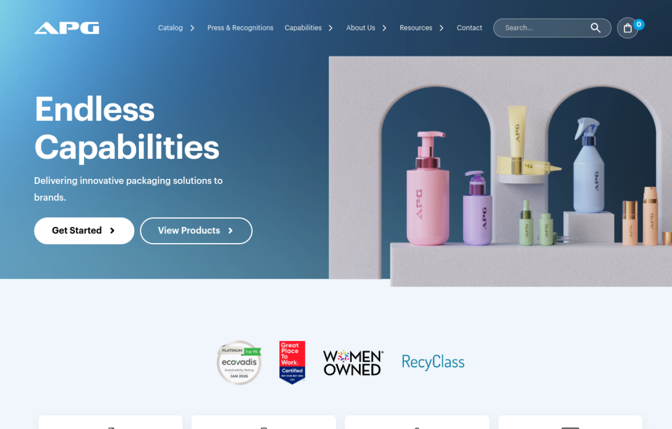 APG Packaging official website homepage screenshot