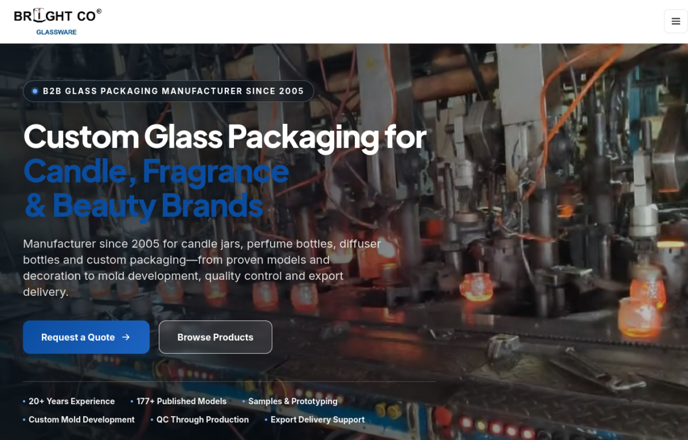 Bright Glassware official website homepage screenshot