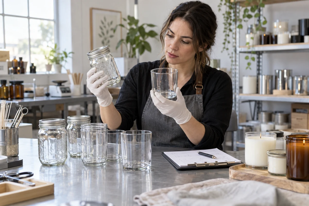 inspecting mason jar glass quality for candles