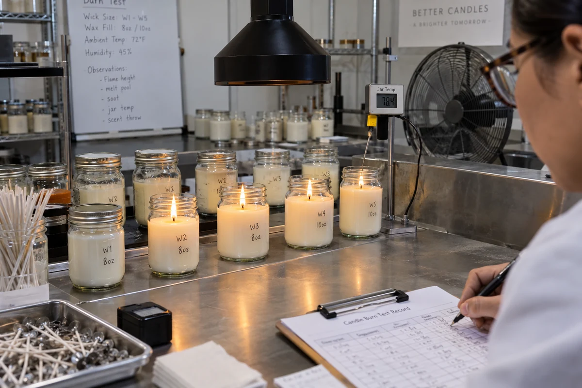 candle configuration burn testing in mason jars