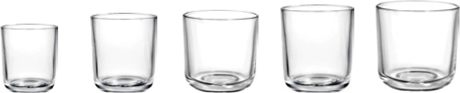 Five clear rounded glass candle jars in graduated sizes