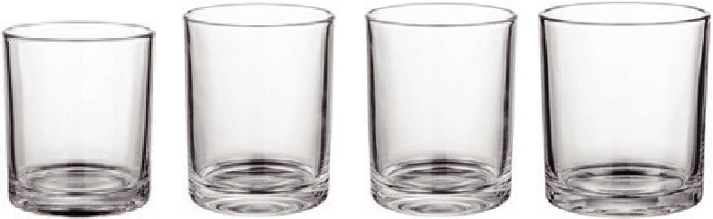 Four upright clear glass candle jars in 300ml, 346ml, 360ml and 440ml formats